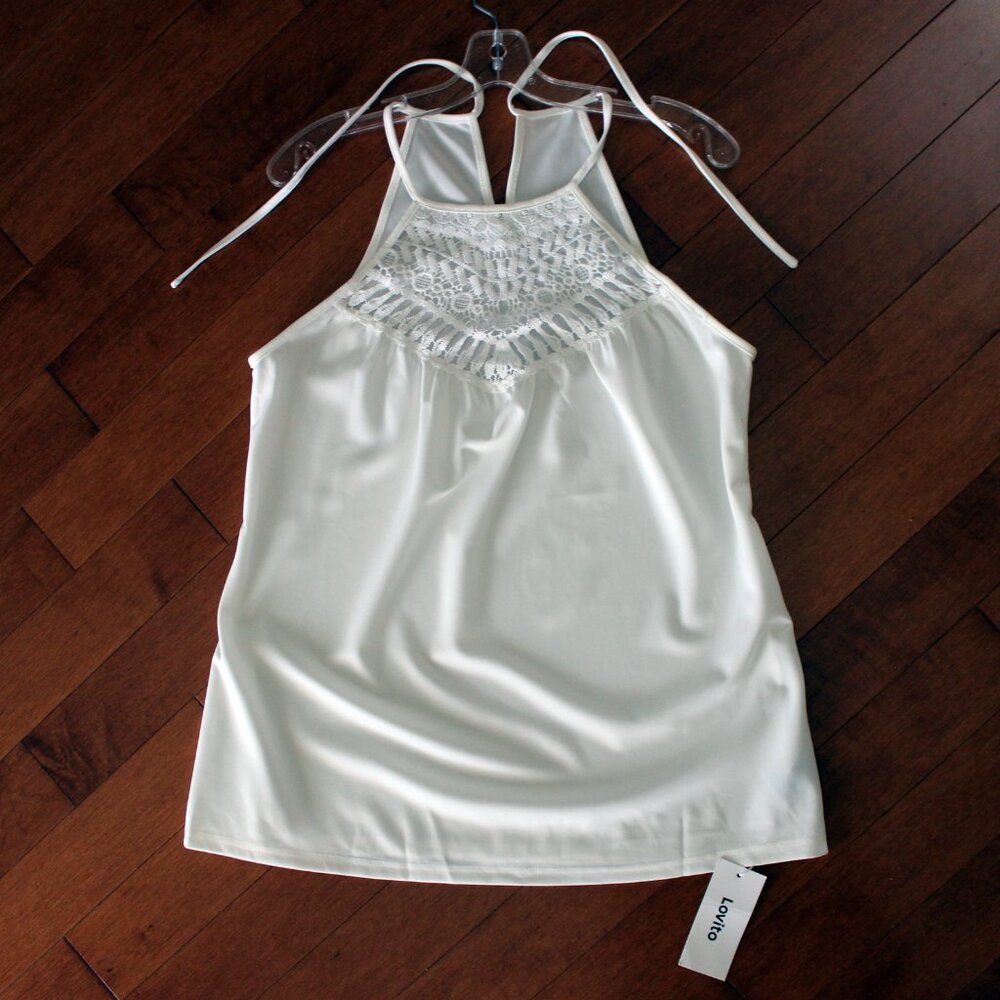 FREE WITH ANY BUY❤️new Lovito Spaghetti Strap Crocheted Halter Tank Top White